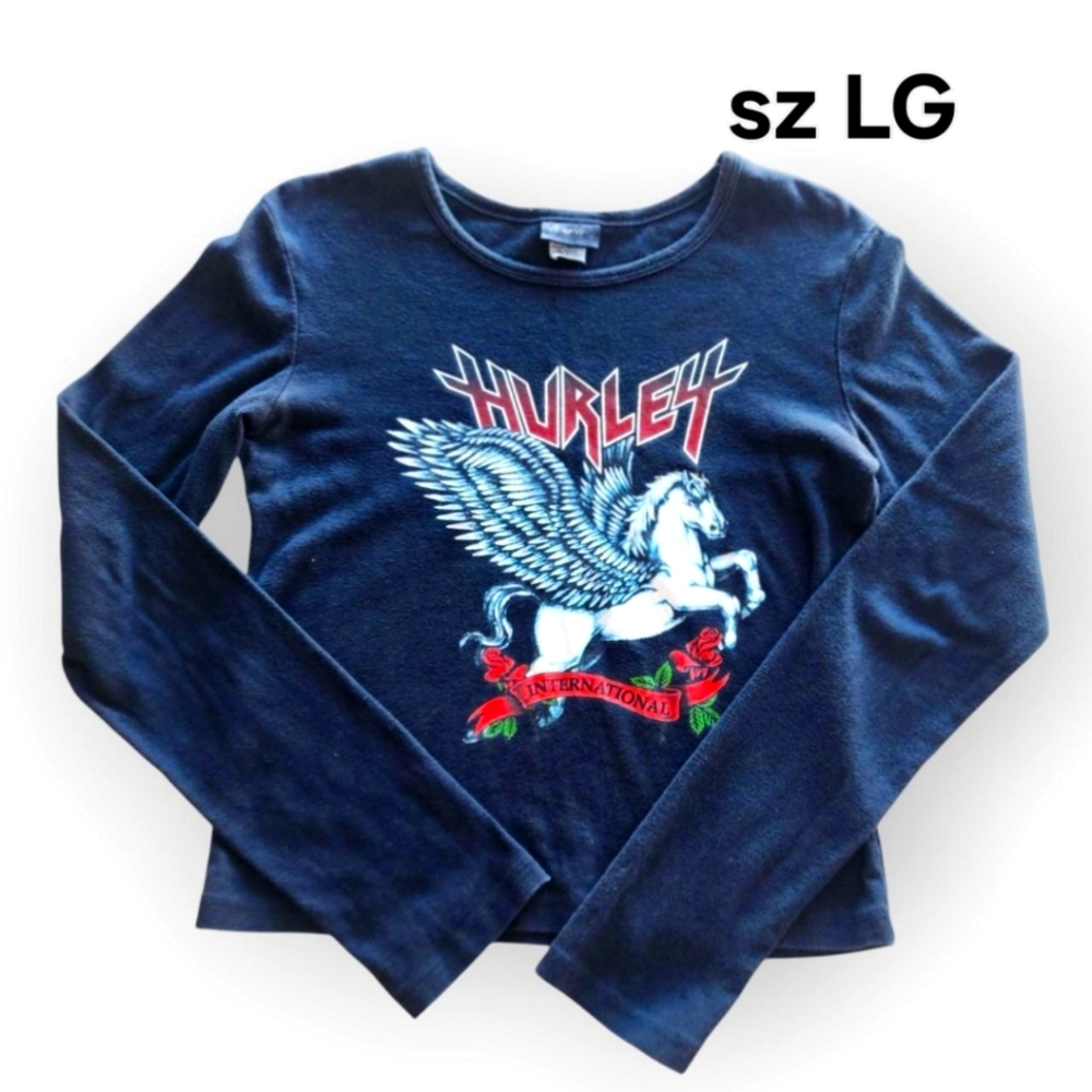 Vintage Hurley sz Large Women's Grunge Black Unicorn Long Sleeve Top